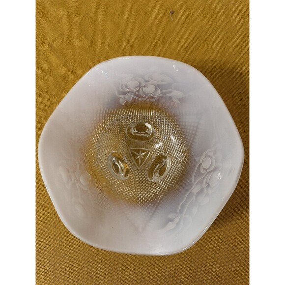 Vintage Northwood White Opalescent Footed Candy Dish Moonstone Roses Diamond Cut - Picture 1 of 6